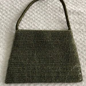 Olive beaded dress bag 8 x 6 w/ sayin strap